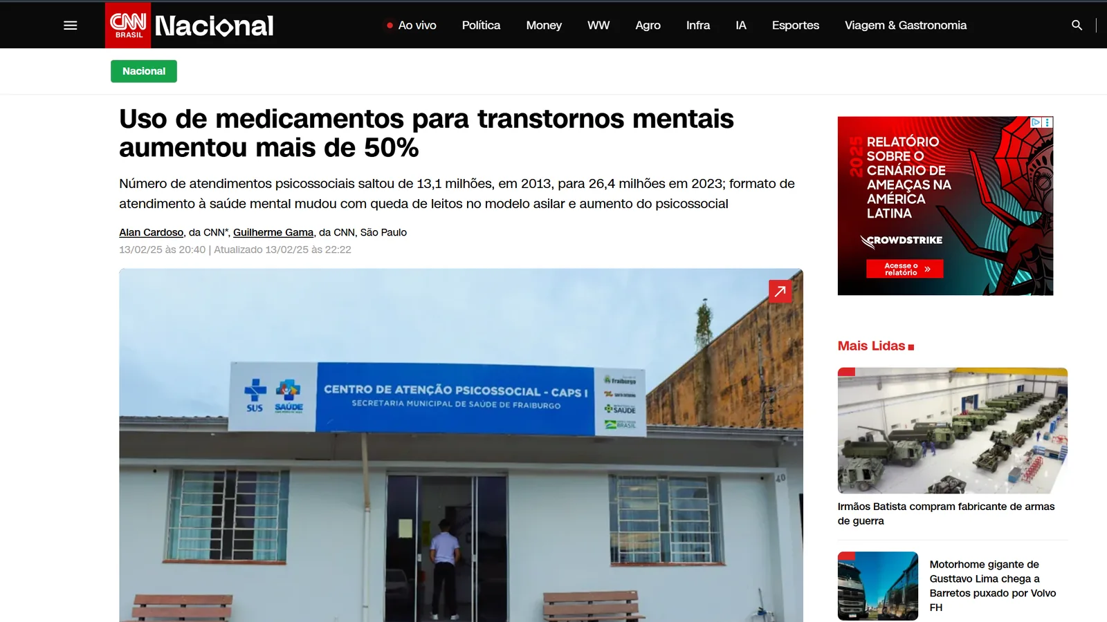 Captura da matéria Uso de medicamentos para transtornos mentais aumentou mais de 50%, da CNN Brasil